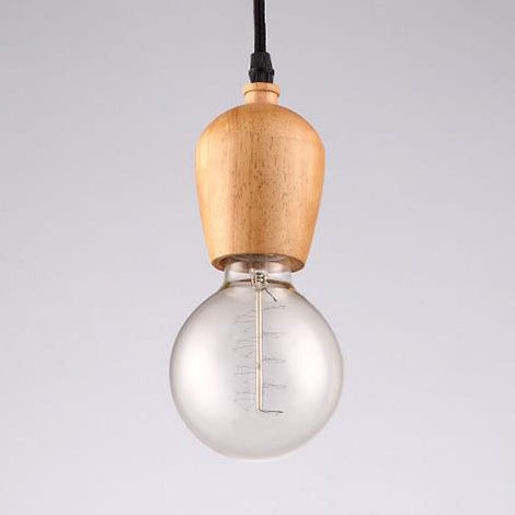 Wooden Cap Hanging Light Loft Style 1 Head Living Room Pendant Lamp with Exposed Bulb and Adjustable Cord, 2"/3" W Wood Clearhalo 'Art Deco Pendants' 'Cast Iron' 'Ceiling Lights' 'Ceramic' 'Crystal' 'Industrial Pendants' 'Industrial' 'Metal' 'Middle Century Pendants' 'Pendant Lights' 'Pendants' 'Tiffany' Lighting' 26159