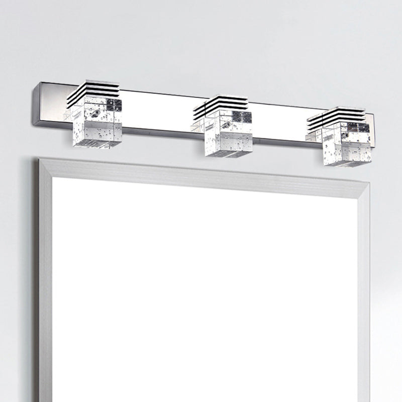 Stainless Steel Vanity Light Fixture Modern Style Bubble Crystal Shade Bathroom Wall Lighting 3.0 Stainless-Steel Clearhalo 'Vanity Lights' 'Wall Lights' Lighting' 2617064