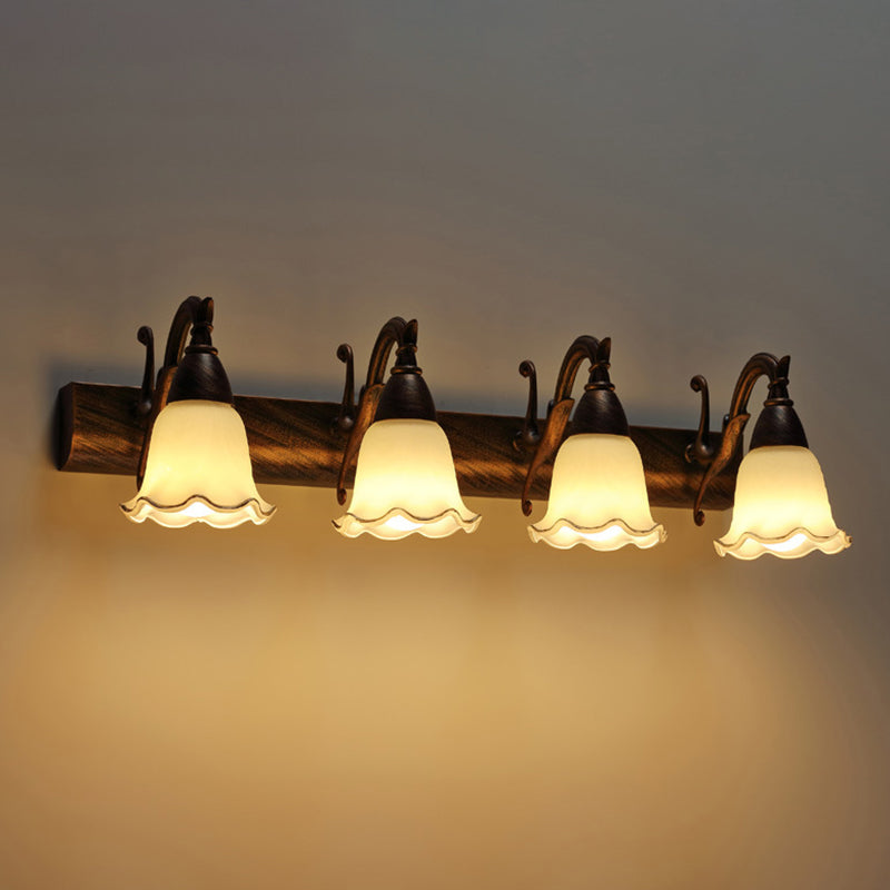 2 Lights Bathroom Light Fixture American Waterproof Light above Mirror in White Glass Shade 4.0 Weathered Copper Clearhalo 'Vanity Lights' 'Wall Lights' Lighting' 2617249