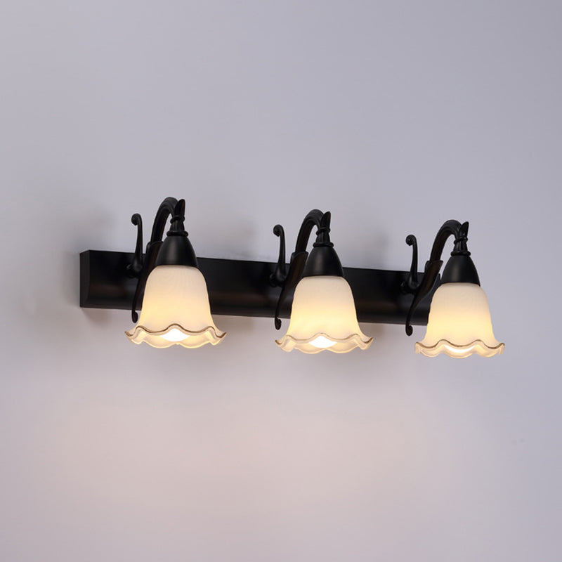 2 Lights Bathroom Light Fixture American Waterproof Light above Mirror in White Glass Shade 3.0 Matte Black Clearhalo 'Vanity Lights' 'Wall Lights' Lighting' 2617256