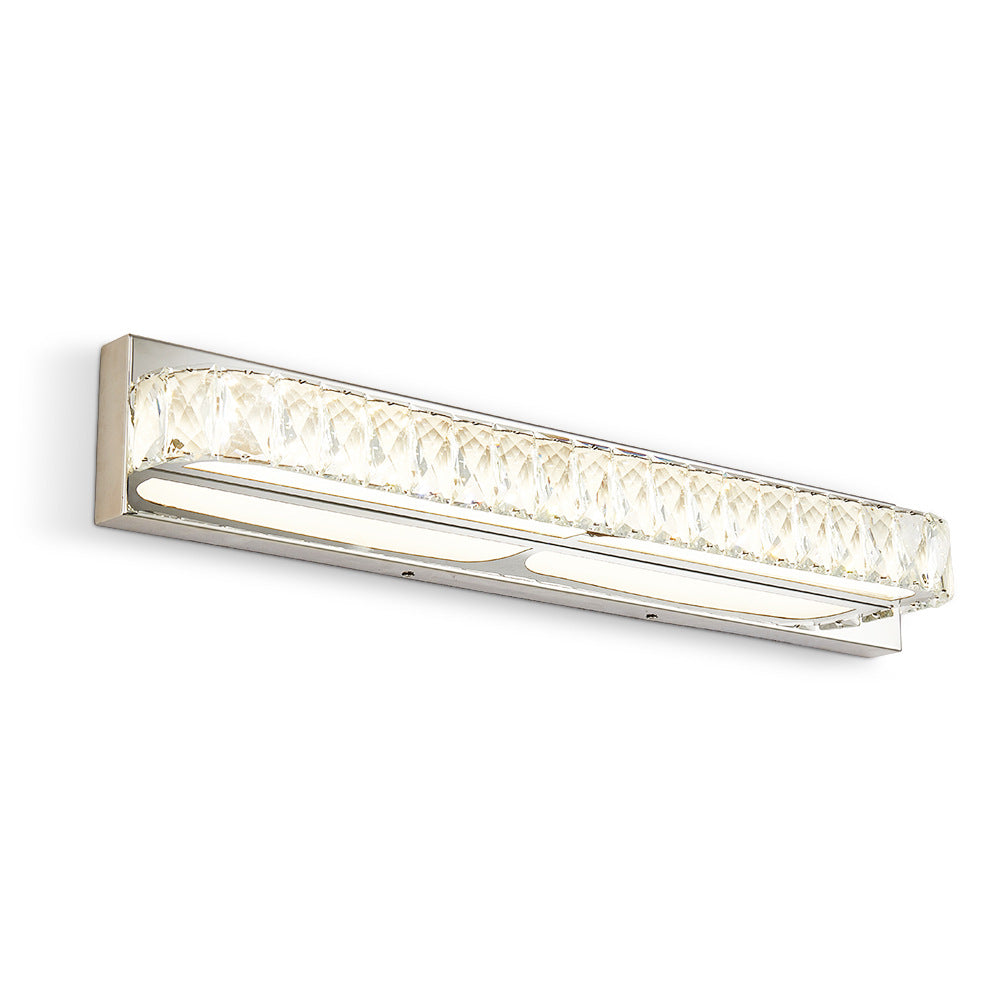 Stainless Steel Base Bathroom Vanity Sconces Crystal Embedded over Mirror Vanity Lights Clearhalo 'Vanity Lights' 'Wall Lights' Lighting' 2617358