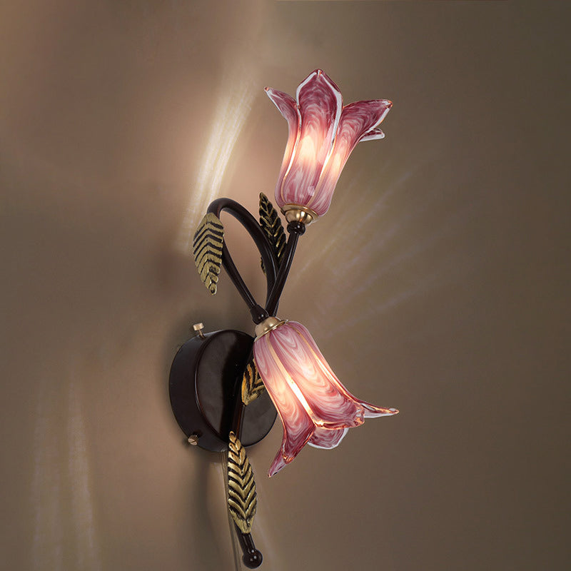 Flower Shape Wall Mounted Lamp 2 Lights Idyllic Style Bathroom Vanity Sconce Lights Purple Clearhalo 'Vanity Lights' 'Wall Lights' Lighting' 2617371
