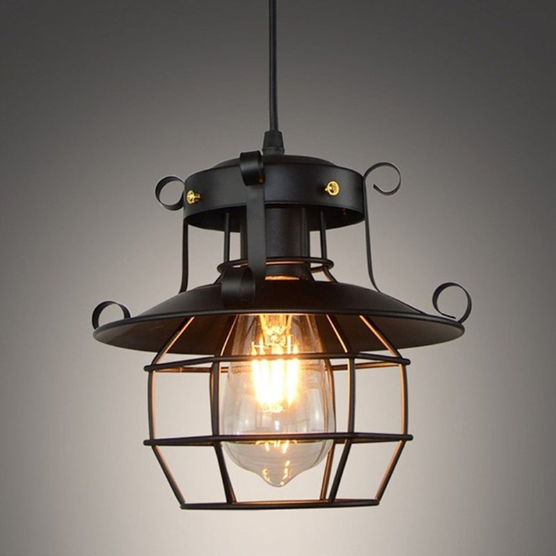 1 Light Cage Hanging Lights Retro Industrial Metal Ceiling Fixture for Coffee Shop Clearhalo 'Ceiling Lights' 'Pendant Lights' 'Pendants' Lighting' 2617411