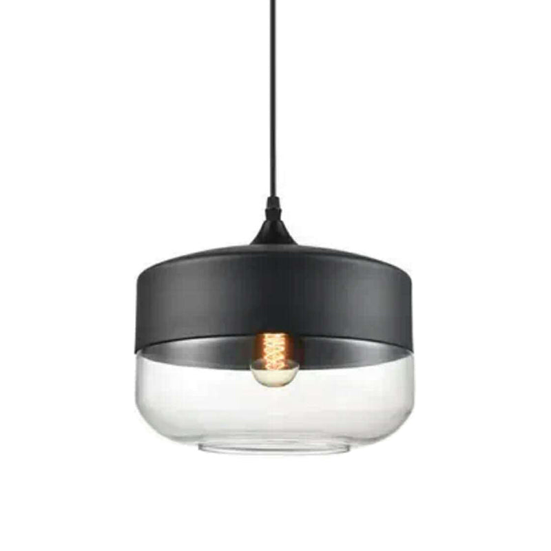 1 Light Pendant Lighting Retro Industrial Style Glass Pendant Ceiling Lights for Restaurant Clear Drum Clearhalo 'Ceiling Lights' 'Pendant Lights' 'Pendants' Lighting' 2617443