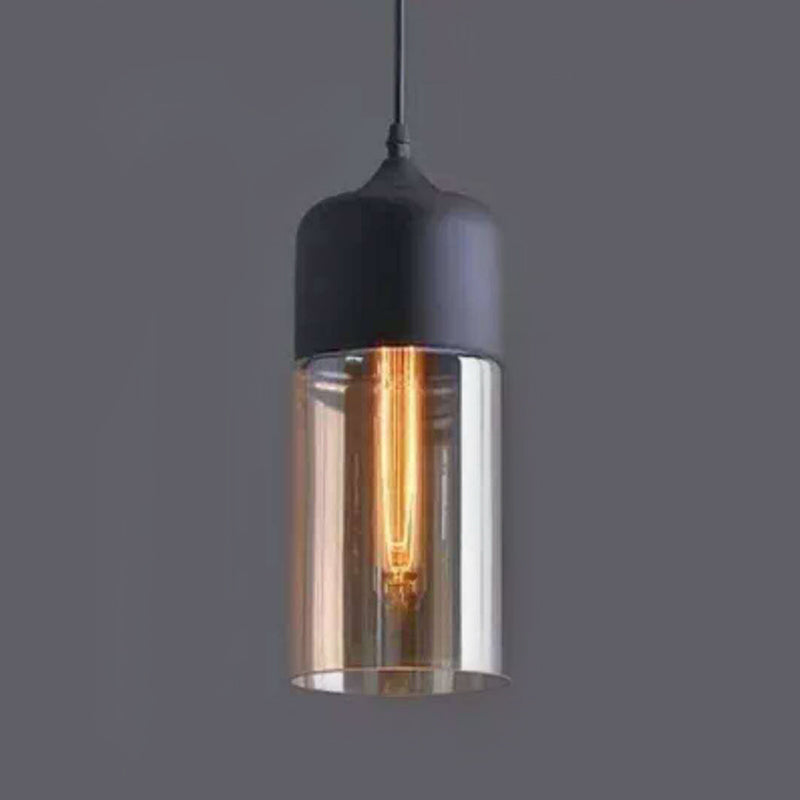 1 Light Pendant Lighting Retro Industrial Style Glass Pendant Ceiling Lights for Restaurant Amber Cylinder Clearhalo 'Ceiling Lights' 'Pendant Lights' 'Pendants' Lighting' 2617449