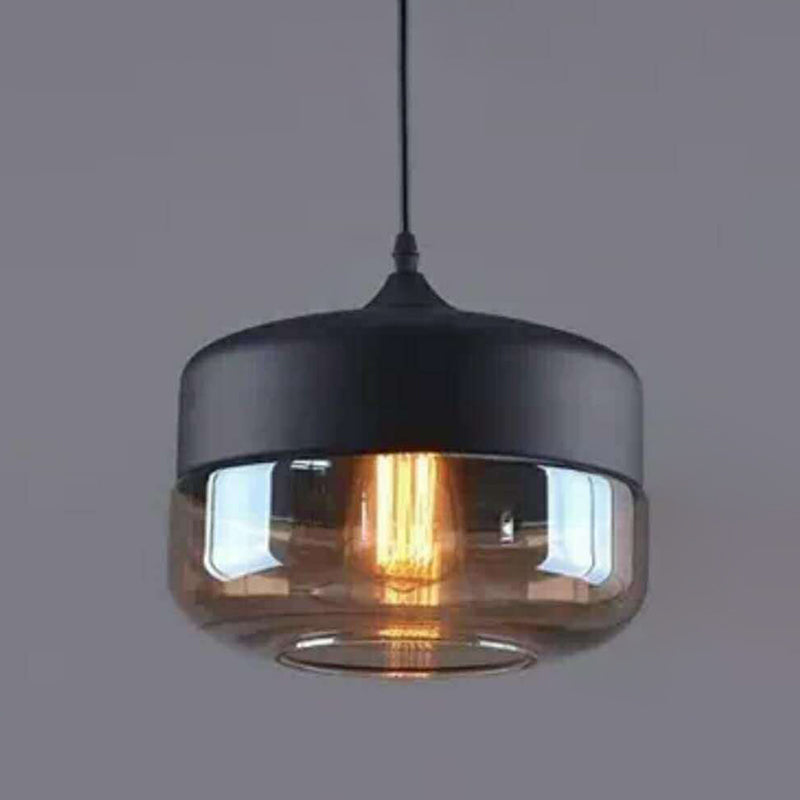1 Light Pendant Lighting Retro Industrial Style Glass Pendant Ceiling Lights for Restaurant Amber Drum Clearhalo 'Ceiling Lights' 'Pendant Lights' 'Pendants' Lighting' 2617451