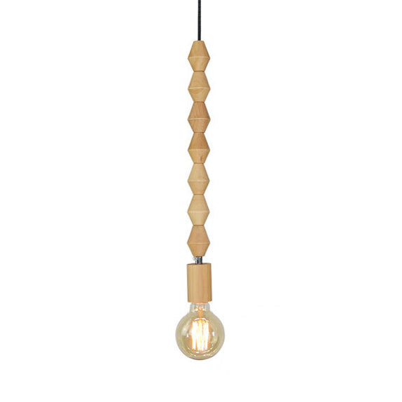 Spherical Bead Wood Hanging Lamp Lodge Style 1 Light Bedside Pendant Lighting with Bare Bulb, 12.5"/14" Height Wood 17" Clearhalo 'Ceiling Lights' 'Industrial Pendants' 'Industrial' 'Middle Century Pendants' 'Pendant Lights' 'Pendants' 'Tiffany' Lighting' 26176