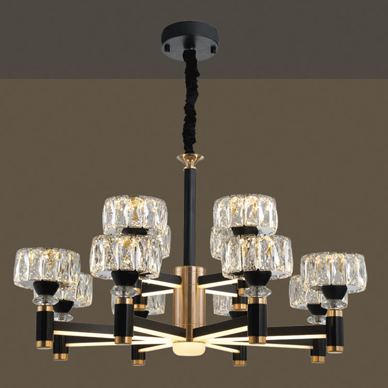 Round Living Room Chandelier Metal Modern Simplicity LED Hanging Light Fixture in Black 12 Black Crystal Clearhalo 'Ceiling Lights' 'Chandeliers' Lighting' 2618481