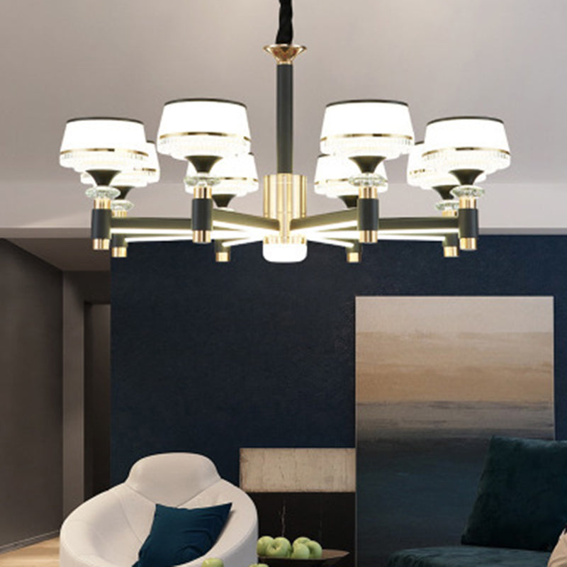 Round Living Room Chandelier Metal Modern Simplicity LED Hanging Light Fixture in Black 8 Black Acrylic Clearhalo 'Ceiling Lights' 'Chandeliers' Lighting' 2618482