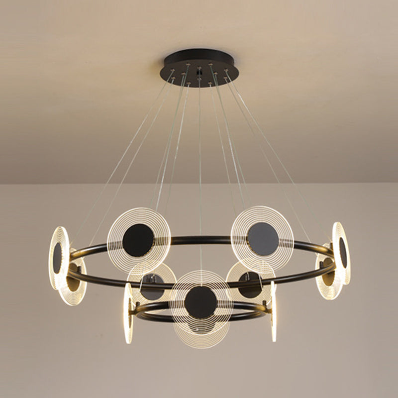 LED Circles Suspension Lamp Minimalistic Acrylic Living Room Chandelier Pendant Light Black Clearhalo 'Ceiling Lights' 'Chandeliers' Lighting' 2618630