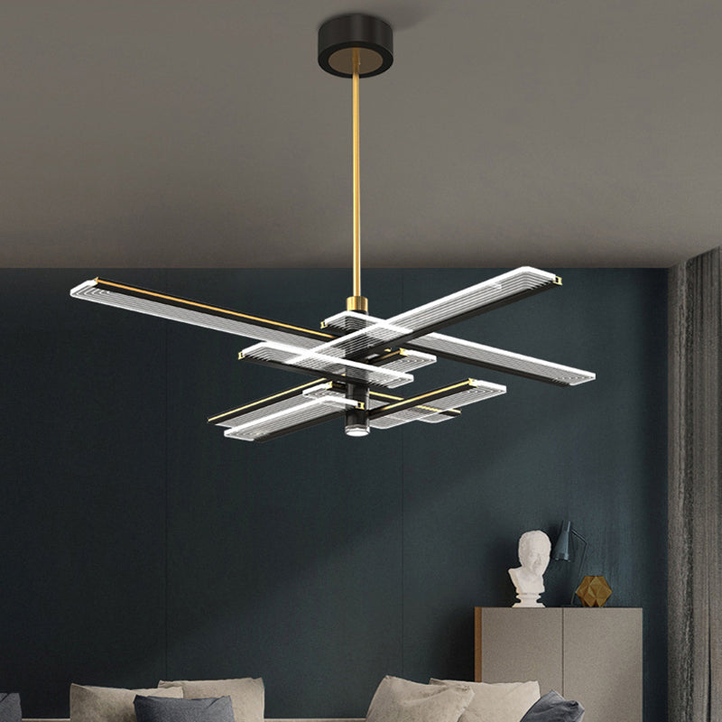 Rectangular Panel Hanging Light Fixture Modern Acrylic Black LED Chandelier for Living Room Clearhalo 'Ceiling Lights' 'Chandeliers' Lighting' 2618645