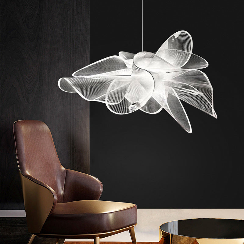 Tulle-Like Floral Chandelier Decorative Plastic Cafe LED Suspension Lighting Fixture in White Clearhalo 'Ceiling Lights' 'Chandeliers' Lighting' 2618668