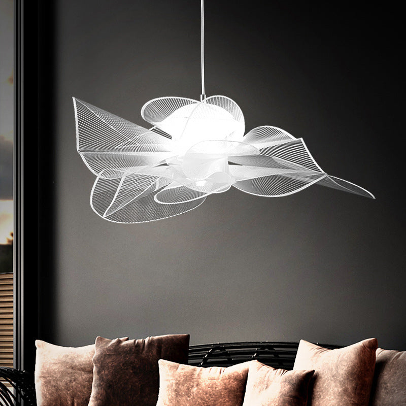 Tulle-Like Floral Chandelier Decorative Plastic Cafe LED Suspension Lighting Fixture in White Clearhalo 'Ceiling Lights' 'Chandeliers' Lighting' 2618673