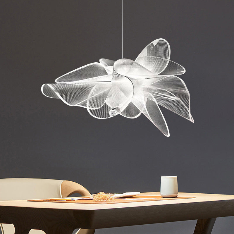 Tulle-Like Floral Chandelier Decorative Plastic Cafe LED Suspension Lighting Fixture in White Clearhalo 'Ceiling Lights' 'Chandeliers' Lighting' 2618674