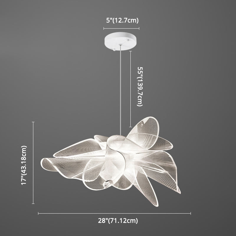 Tulle-Like Floral Chandelier Decorative Plastic Cafe LED Suspension Lighting Fixture in White Clearhalo 'Ceiling Lights' 'Chandeliers' Lighting' 2618677