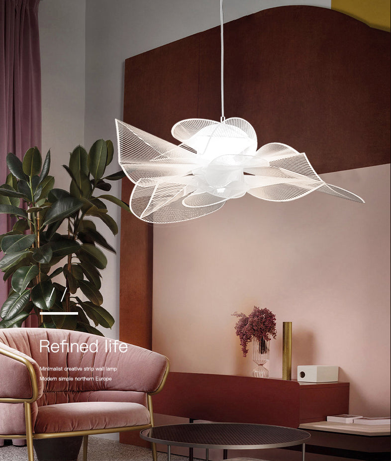 Tulle-Like Floral Chandelier Decorative Plastic Cafe LED Suspension Lighting Fixture in White Clearhalo 'Ceiling Lights' 'Chandeliers' Lighting' 2618684