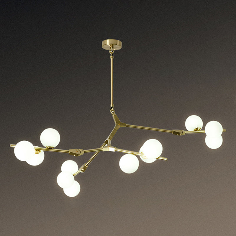 Tree Branch Suspension Light Minimalistic Metal Dining Room Chandelier with Ball White Glass Shade 12 Gold Clearhalo 'Ceiling Lights' 'Chandeliers' Lighting' 2618824