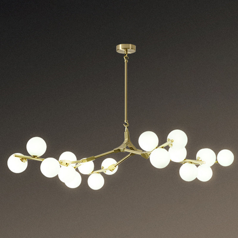 Tree Branch Suspension Light Minimalistic Metal Dining Room Chandelier with Ball White Glass Shade 18 Gold Clearhalo 'Ceiling Lights' 'Chandeliers' Lighting' 2618828