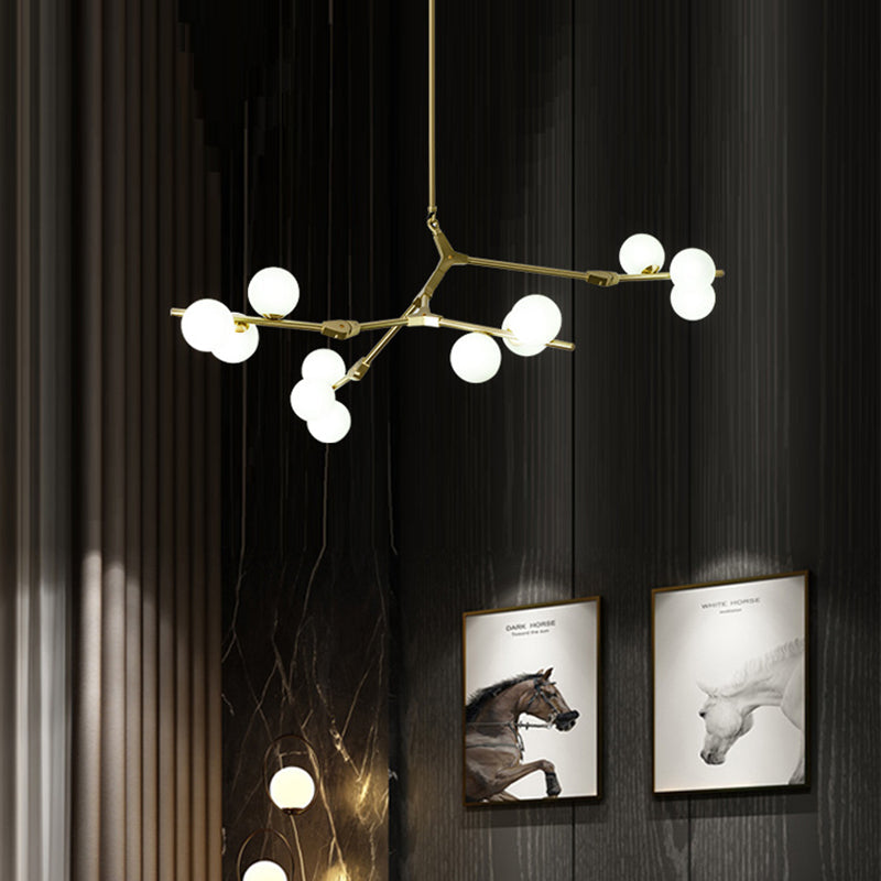 Tree Branch Suspension Light Minimalistic Metal Dining Room Chandelier with Ball White Glass Shade Clearhalo 'Ceiling Lights' 'Chandeliers' Lighting' 2618830