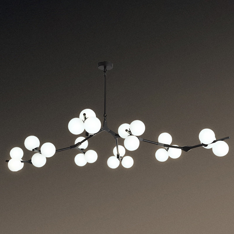 Tree Branch Suspension Light Minimalistic Metal Dining Room Chandelier with Ball White Glass Shade 24 Black Clearhalo 'Ceiling Lights' 'Chandeliers' Lighting' 2618833