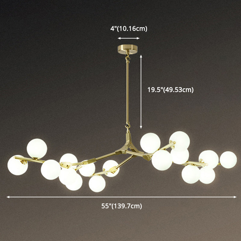 Tree Branch Suspension Light Minimalistic Metal Dining Room Chandelier with Ball White Glass Shade Clearhalo 'Ceiling Lights' 'Chandeliers' Lighting' 2618834