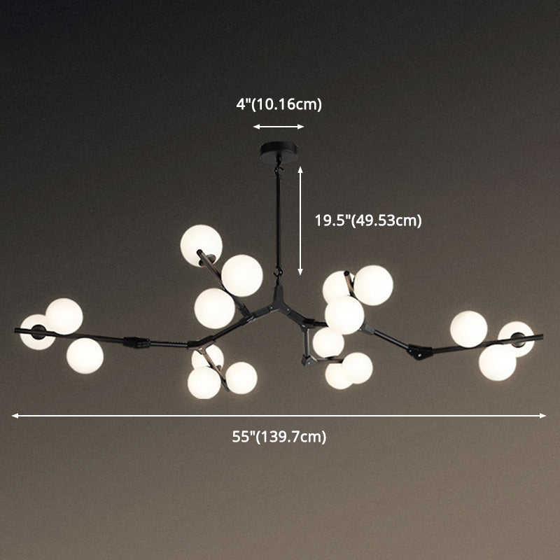 Tree Branch Suspension Light Minimalistic Metal Dining Room Chandelier with Ball White Glass Shade Clearhalo 'Ceiling Lights' 'Chandeliers' Lighting' 2618838