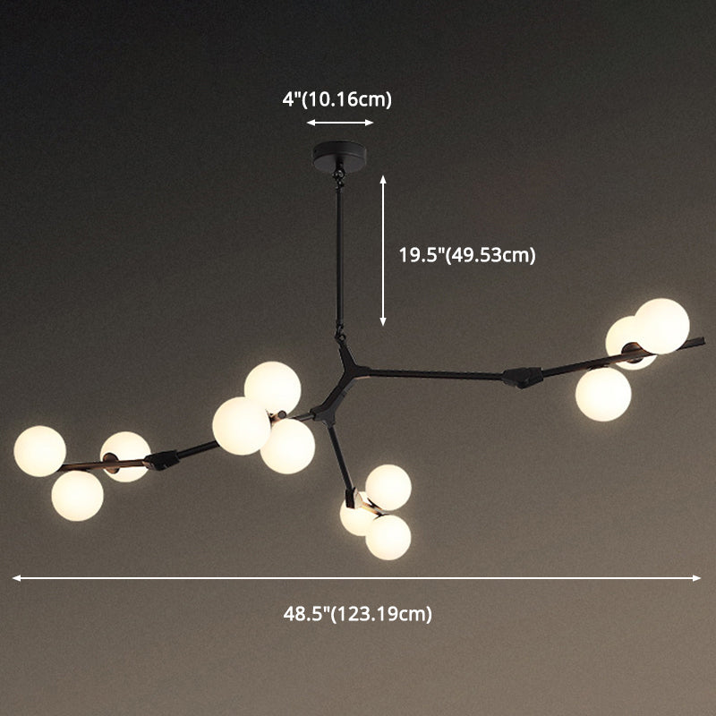 Tree Branch Suspension Light Minimalistic Metal Dining Room Chandelier with Ball White Glass Shade Clearhalo 'Ceiling Lights' 'Chandeliers' Lighting' 2618839