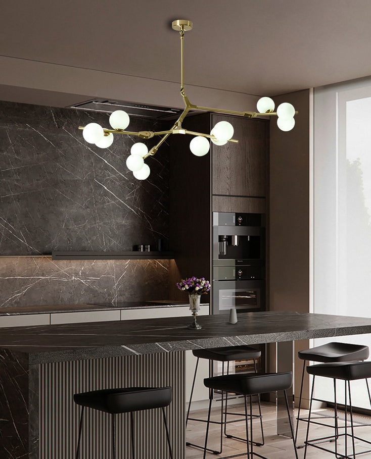 Tree Branch Suspension Light Minimalistic Metal Dining Room Chandelier with Ball White Glass Shade Clearhalo 'Ceiling Lights' 'Chandeliers' Lighting' 2618840