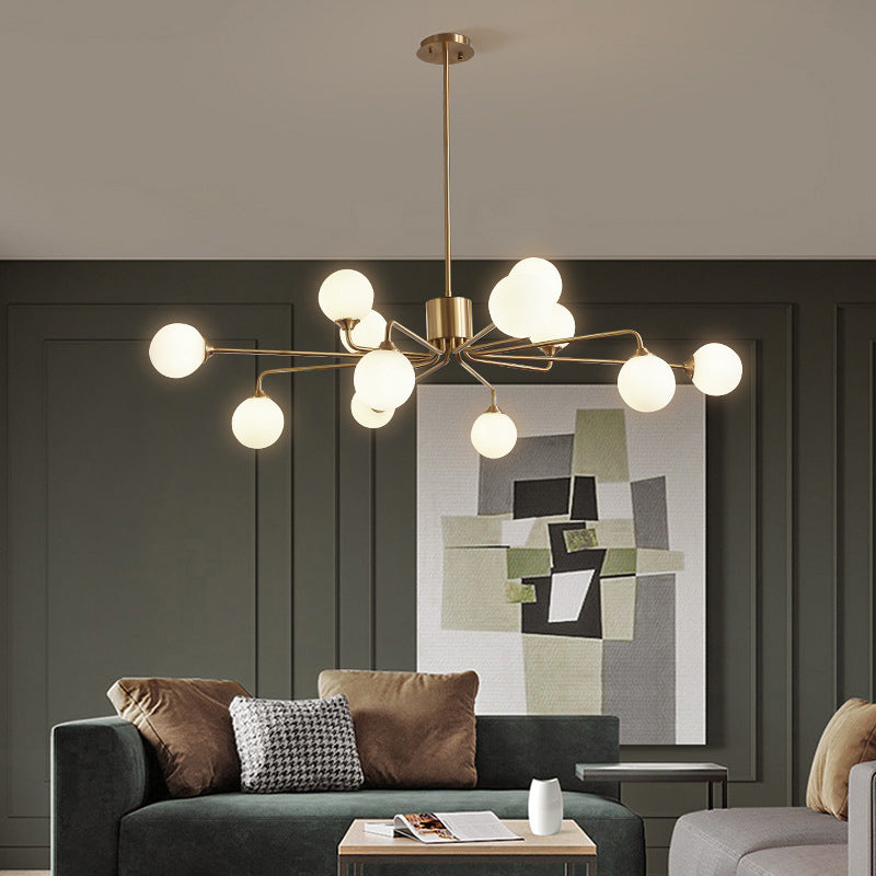 Modos Chandelier Lighting Fixture Simplicity White Glass Brass Finish Ceiling Light for Living Room Clearhalo 'Ceiling Lights' 'Chandeliers' Lighting' 2618872