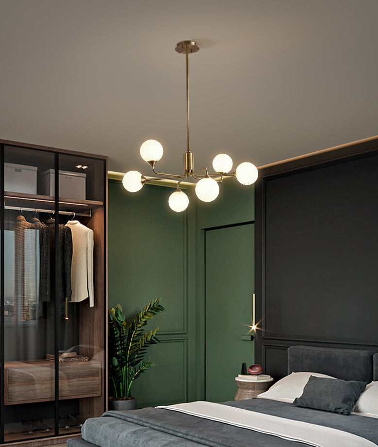 Modos Chandelier Lighting Fixture Simplicity White Glass Brass Finish Ceiling Light for Living Room Clearhalo 'Ceiling Lights' 'Chandeliers' Lighting' 2618883