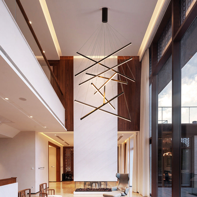 Black Sticks LED Chandelier Light Novelty Minimalist Metal Suspension Lamp for Lobby Clearhalo 'Ceiling Lights' 'Chandeliers' Lighting' options 2618956