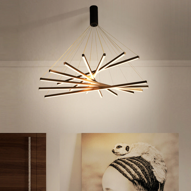 Black Sticks LED Chandelier Light Novelty Minimalist Metal Suspension Lamp for Lobby Clearhalo 'Ceiling Lights' 'Chandeliers' Lighting' options 2618959