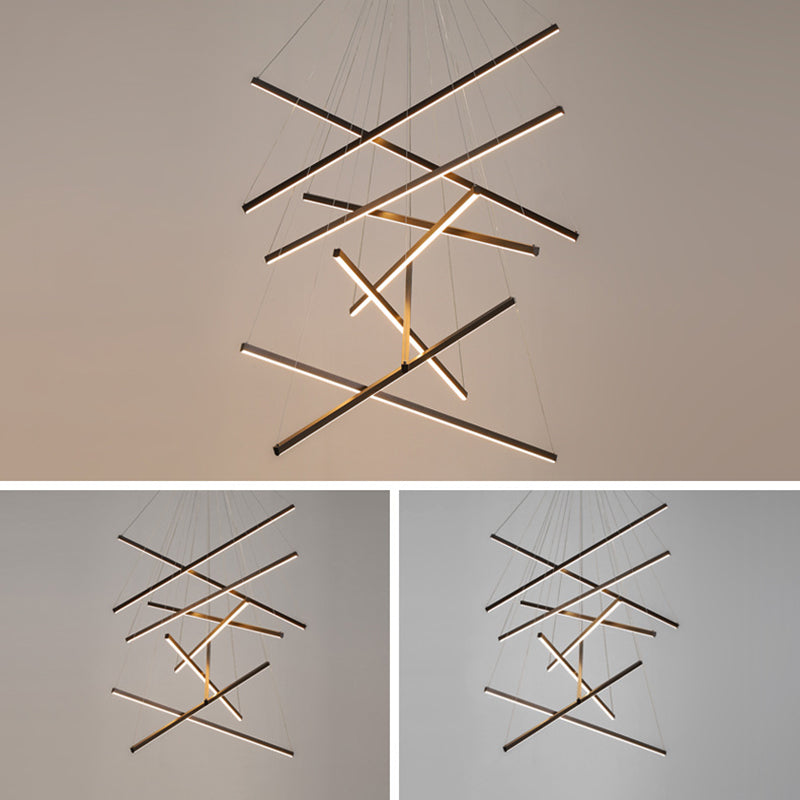 Black Sticks LED Chandelier Light Novelty Minimalist Metal Suspension Lamp for Lobby Clearhalo 'Ceiling Lights' 'Chandeliers' Lighting' options 2618970