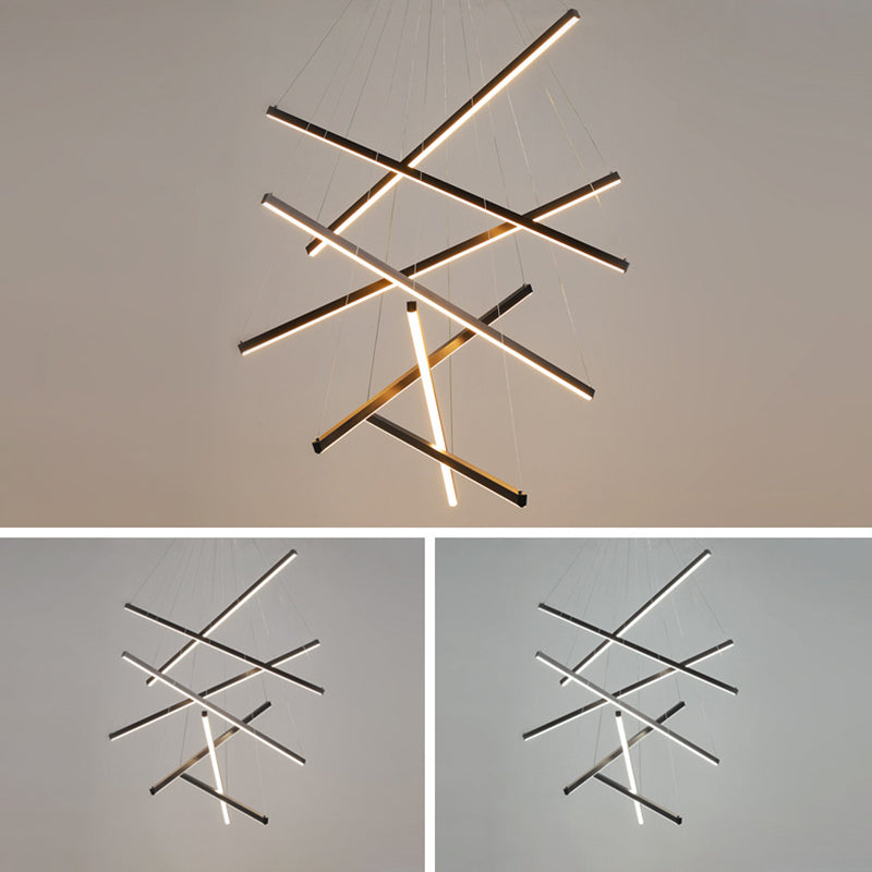 Black Sticks LED Chandelier Light Novelty Minimalist Metal Suspension Lamp for Lobby Clearhalo 'Ceiling Lights' 'Chandeliers' Lighting' options 2618971