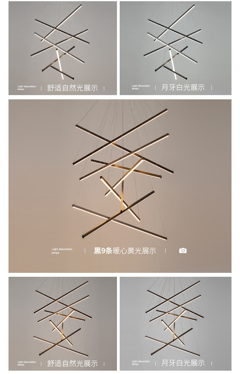 Black Sticks LED Chandelier Light Novelty Minimalist Metal Suspension Lamp for Lobby Clearhalo 'Ceiling Lights' 'Chandeliers' Lighting' options 2618972
