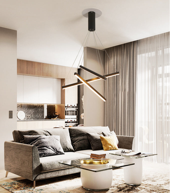 Black Sticks LED Chandelier Light Novelty Minimalist Metal Suspension Lamp for Lobby Clearhalo 'Ceiling Lights' 'Chandeliers' Lighting' options 2618973