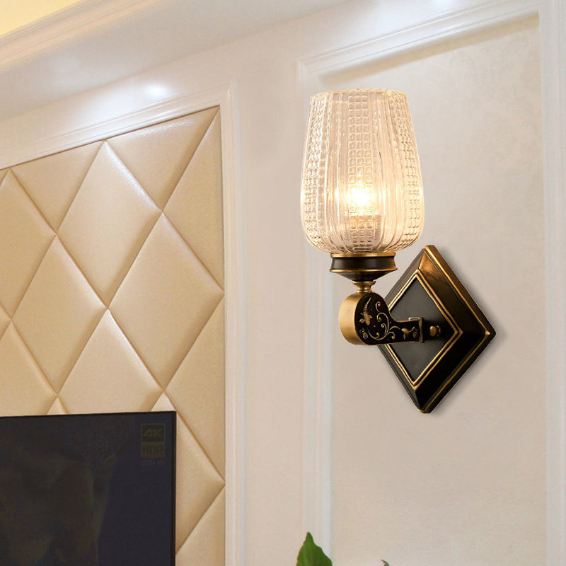 Cup Shade Wall Mounted Light Contemporary Style Clear Textured Glass 1 Bulb Brass Wall Lighting Clearhalo 'Modern wall lights' 'Modern' 'Wall Lamps & Sconces' 'Wall Lights' Lighting' 261908