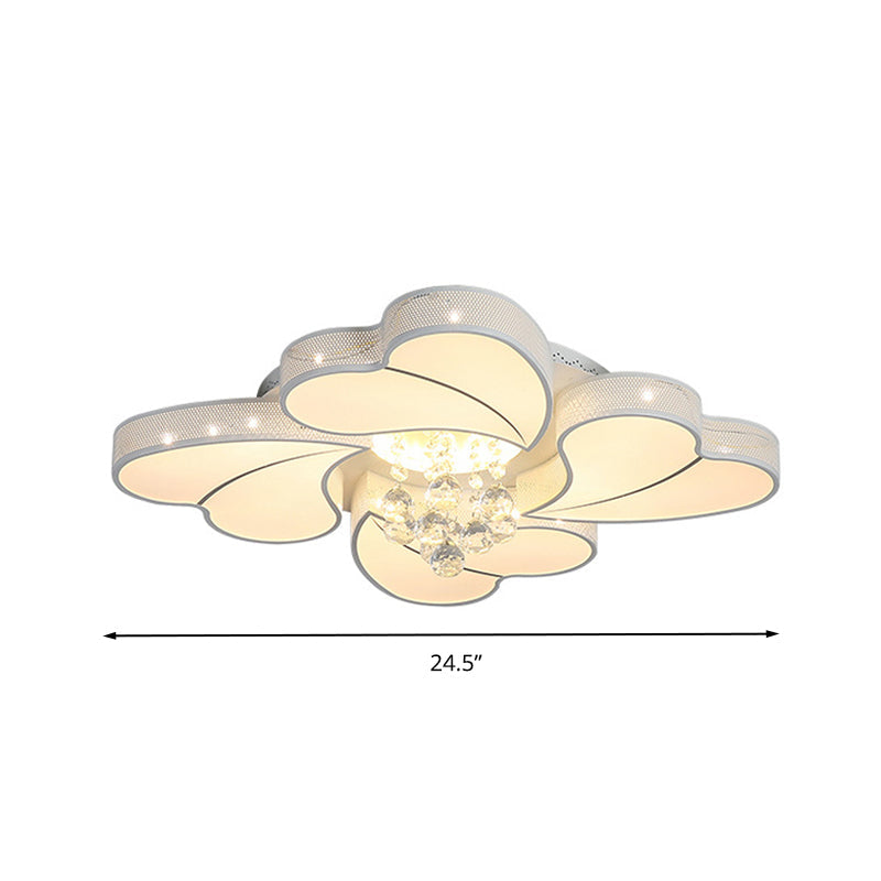 20.5"/24.5"/28.5" W LED Flower-Shaped Flush Light Fixture Simple White Crystal Flush Mount Lighting for Living Room in White/3 Color Light Clearhalo 'Ceiling Lights' 'Close To Ceiling Lights' 'Close to ceiling' 'Flush mount' Lighting' 262015