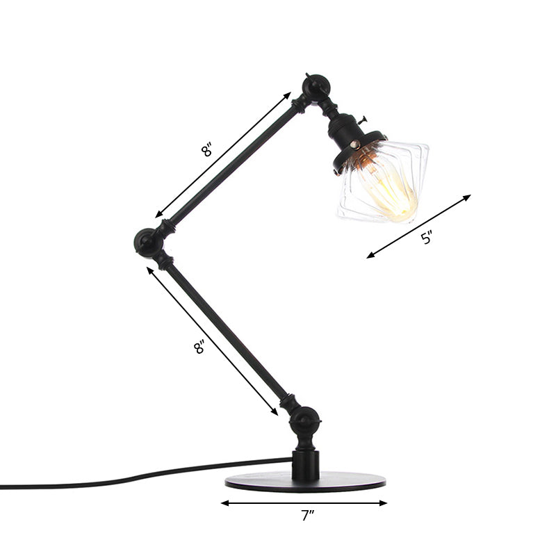 Vintage Diamond Shade Table Lamp Amber/Clear Glass 1 Light Living Room Table Light with Adjustable Arm in Black/Brass Clearhalo 'Lamps' 'Table Lamps' Lighting' 262105