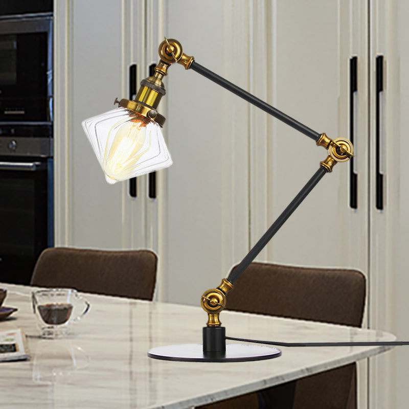 Vintage Diamond Shade Table Lamp Amber/Clear Glass 1 Light Living Room Table Light with Adjustable Arm in Black/Brass Brass Clear A Clearhalo 'Lamps' 'Table Lamps' Lighting' 262106