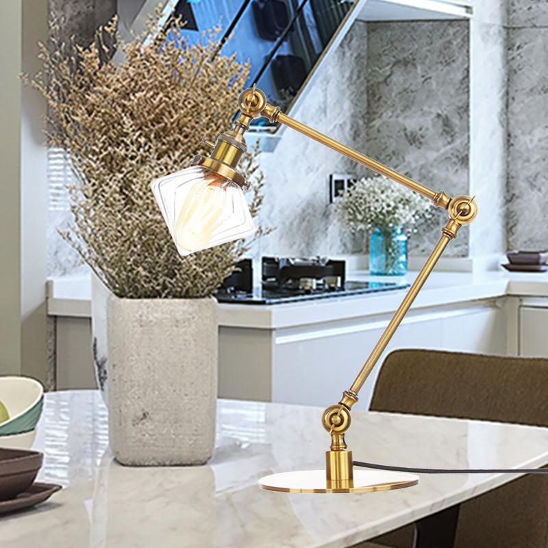 Vintage Diamond Shade Table Lamp Amber/Clear Glass 1 Light Living Room Table Light with Adjustable Arm in Black/Brass Gold Clear A Clearhalo 'Lamps' 'Table Lamps' Lighting' 262110