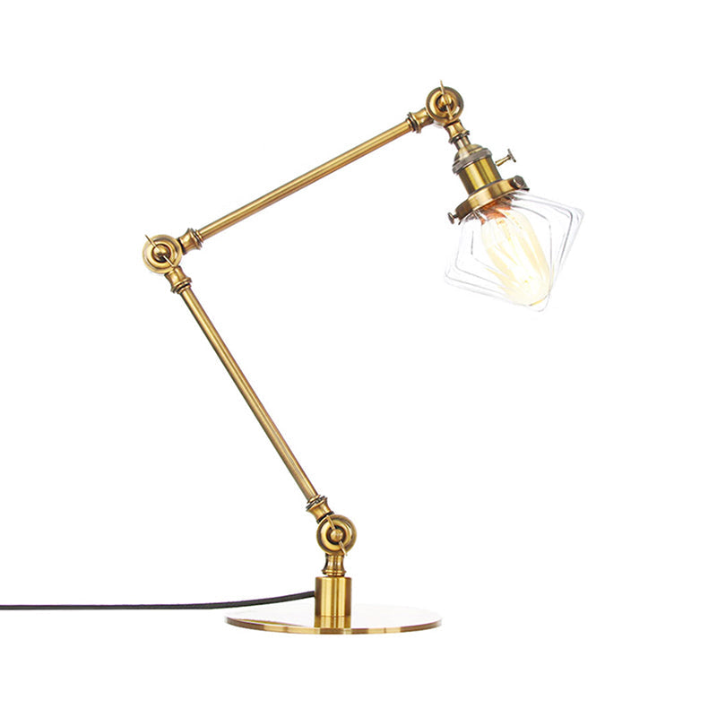 Vintage Diamond Shade Table Lamp Amber/Clear Glass 1 Light Living Room Table Light with Adjustable Arm in Black/Brass Clearhalo 'Lamps' 'Table Lamps' Lighting' 262112