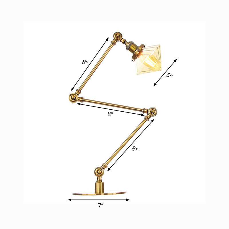 Vintage Diamond Shade Table Lamp Amber/Clear Glass 1 Light Living Room Table Light with Adjustable Arm in Black/Brass Clearhalo 'Lamps' 'Table Lamps' Lighting' 262133