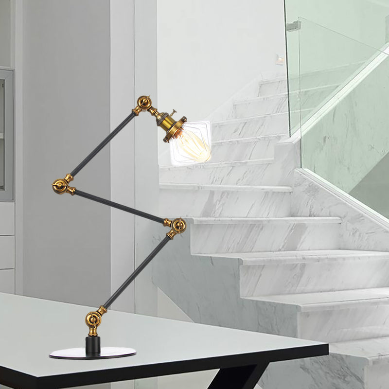 Vintage Diamond Shade Table Lamp Amber/Clear Glass 1 Light Living Room Table Light with Adjustable Arm in Black/Brass Clearhalo 'Lamps' 'Table Lamps' Lighting' 262147