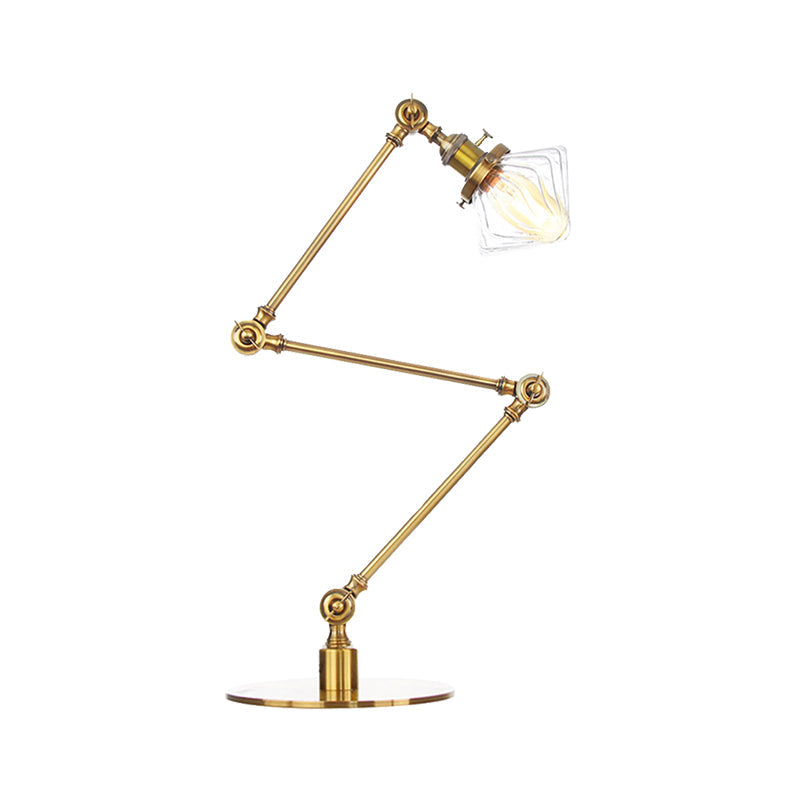 Vintage Diamond Shade Table Lamp Amber/Clear Glass 1 Light Living Room Table Light with Adjustable Arm in Black/Brass Clearhalo 'Lamps' 'Table Lamps' Lighting' 262152