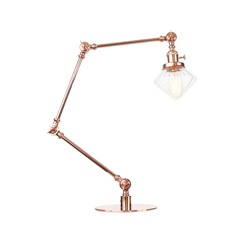 Vintage Diamond Shade Table Lamp Amber/Clear Glass 1 Light Living Room Table Light with Adjustable Arm in Black/Brass Clearhalo 'Lamps' 'Table Lamps' Lighting' 262156