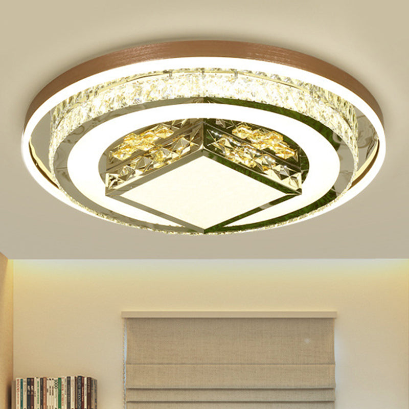 Round/Rectangle Crystal Flush Mount Lamp Simple 23.5"/31.5"/37.5" W LED Living Room Ceiling Mounted Fixture in White White Round Clearhalo 'Ceiling Lights' 'Close To Ceiling Lights' 'Close to ceiling' 'Flush mount' Lighting' 262180