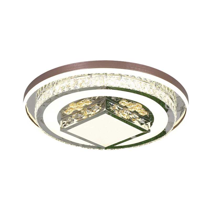 Round/Rectangle Crystal Flush Mount Lamp Simple 23.5"/31.5"/37.5" W LED Living Room Ceiling Mounted Fixture in White Clearhalo 'Ceiling Lights' 'Close To Ceiling Lights' 'Close to ceiling' 'Flush mount' Lighting' 262184