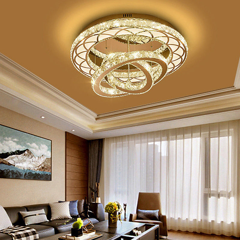 23.5���/31.5��� Wide Ring Crystal Flush Mount Lamp Modern LED Living Room Ceiling Mounted Fixture in Chrome Chrome Clearhalo 'Ceiling Lights' 'Close To Ceiling Lights' 'Close to ceiling' 'Flush mount' Lighting' 262192
