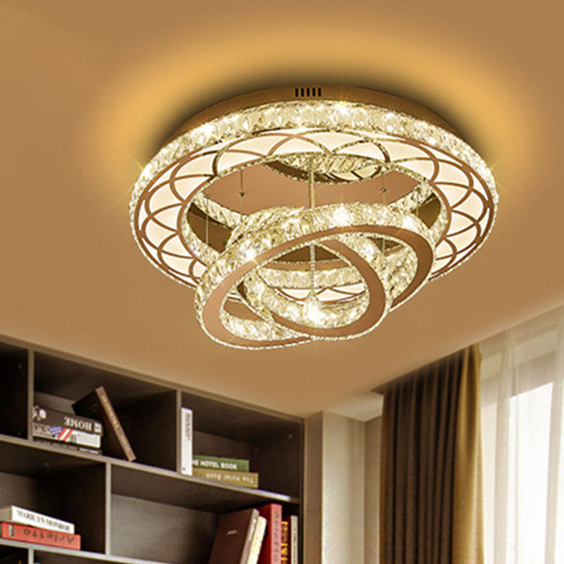 23.5���/31.5��� Wide Ring Crystal Flush Mount Lamp Modern LED Living Room Ceiling Mounted Fixture in Chrome Clearhalo 'Ceiling Lights' 'Close To Ceiling Lights' 'Close to ceiling' 'Flush mount' Lighting' 262193